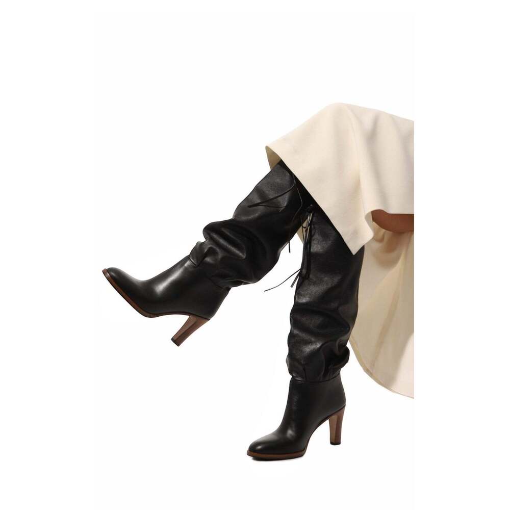 Gucci - Black Leather Boots up to the Knee with Mid-heel - IT 36 - Picture 9 of 10